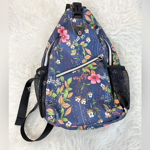 Mosiso Floral Print Crossbody Sling Daypack Backpack Travel Bag - Picture 1 of 11